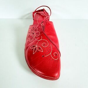 HISPANITAS Red Leather Slingback Sandals Mules Floral Cutout Size 41. WORN ONCE‎